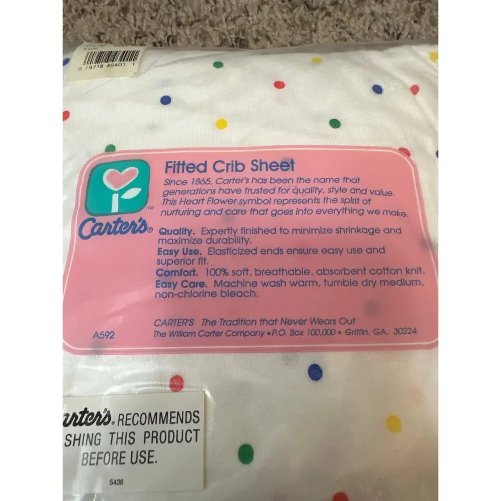 Vintage Carter's Polka Dot Fitted Crib Sheet New in Package 26